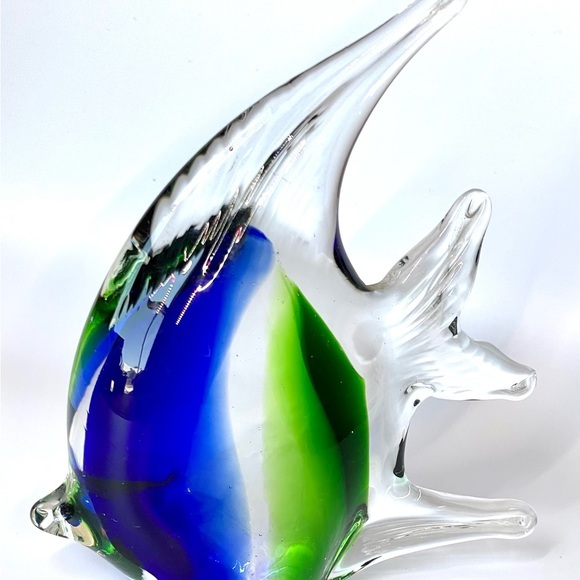 Art Glass Fish.Murano style blue green fish paperweight.Hand blown angel fish. - Picture 2 of 2